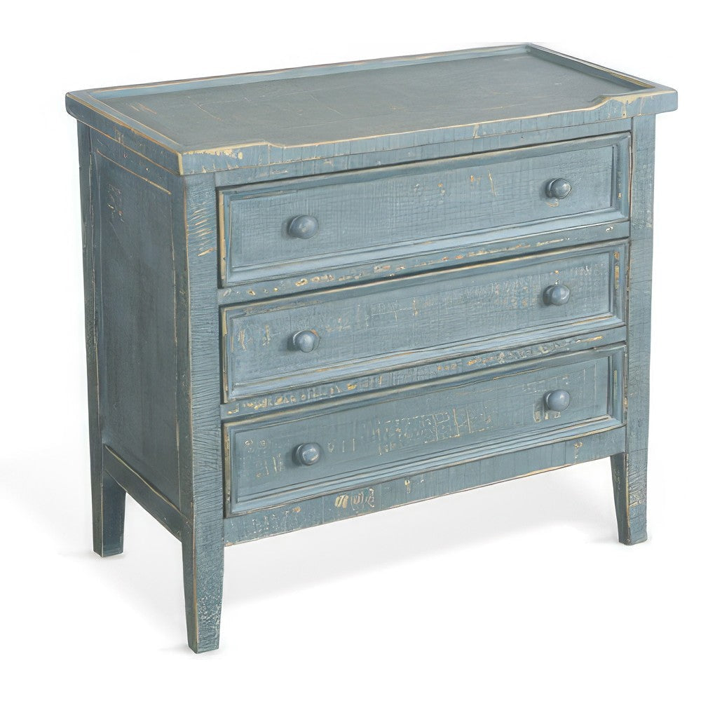 Rena Side End Table with 3 Drawers 28’’ Rustic Green Mahogany Wood