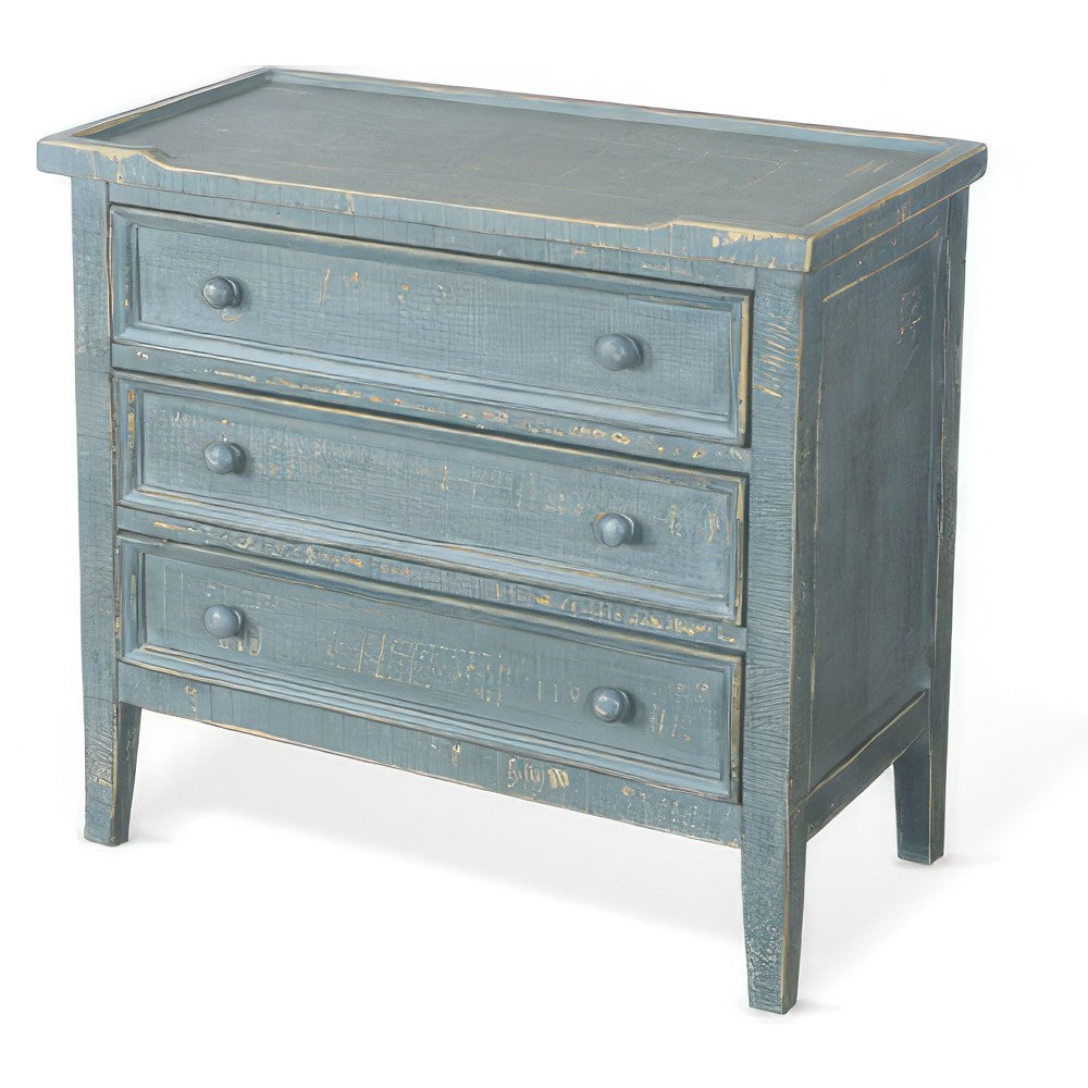 Rena Side End Table with 3 Drawers 28’’ Rustic Green Mahogany Wood