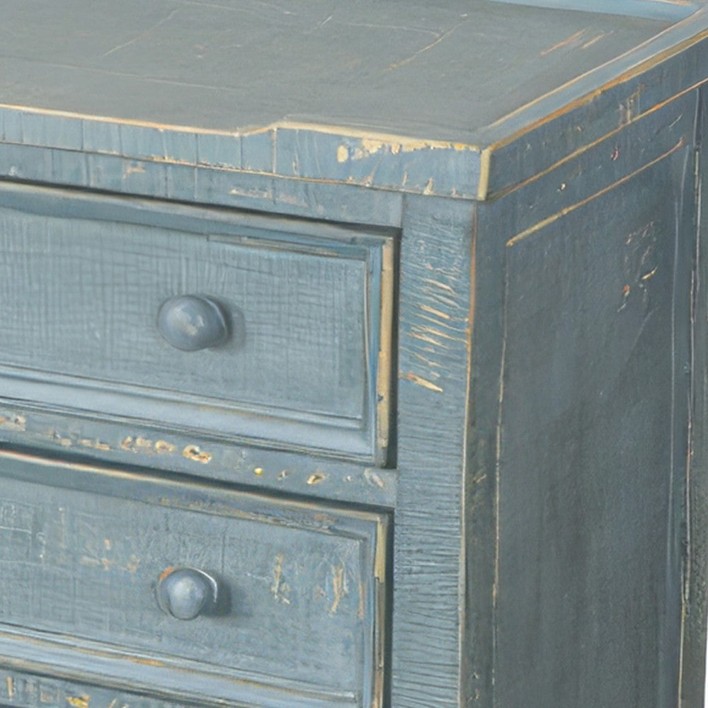 Rena Side End Table with 3 Drawers 28’’ Rustic Green Mahogany Wood