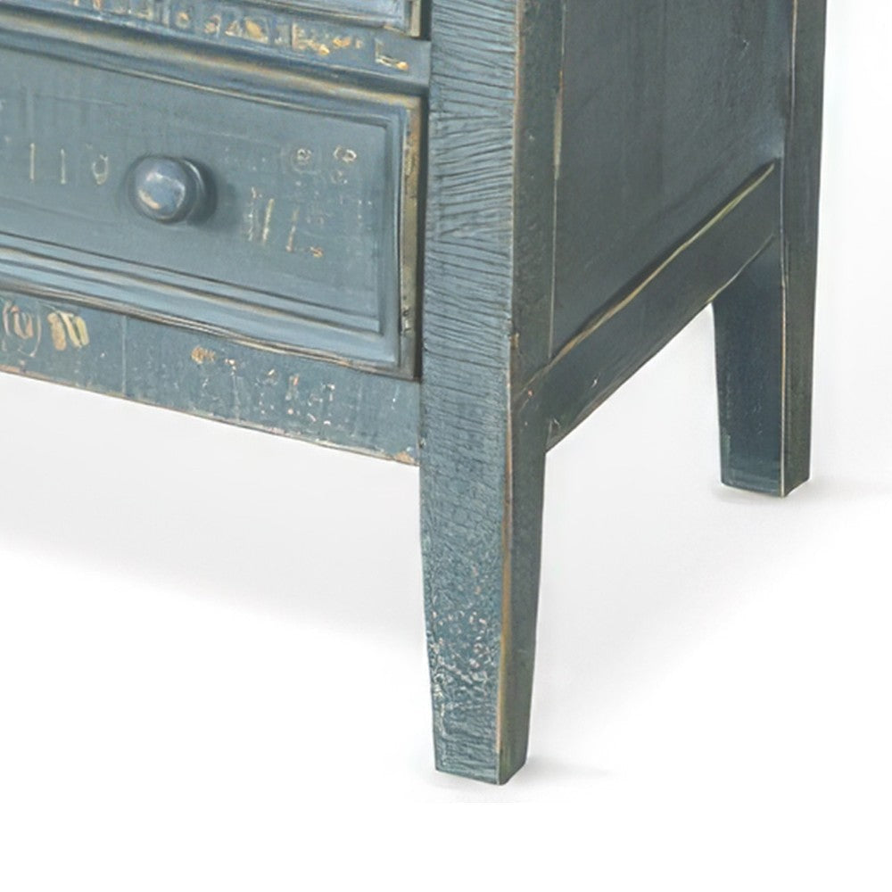 Rena Side End Table with 3 Drawers 28’’ Rustic Green Mahogany Wood