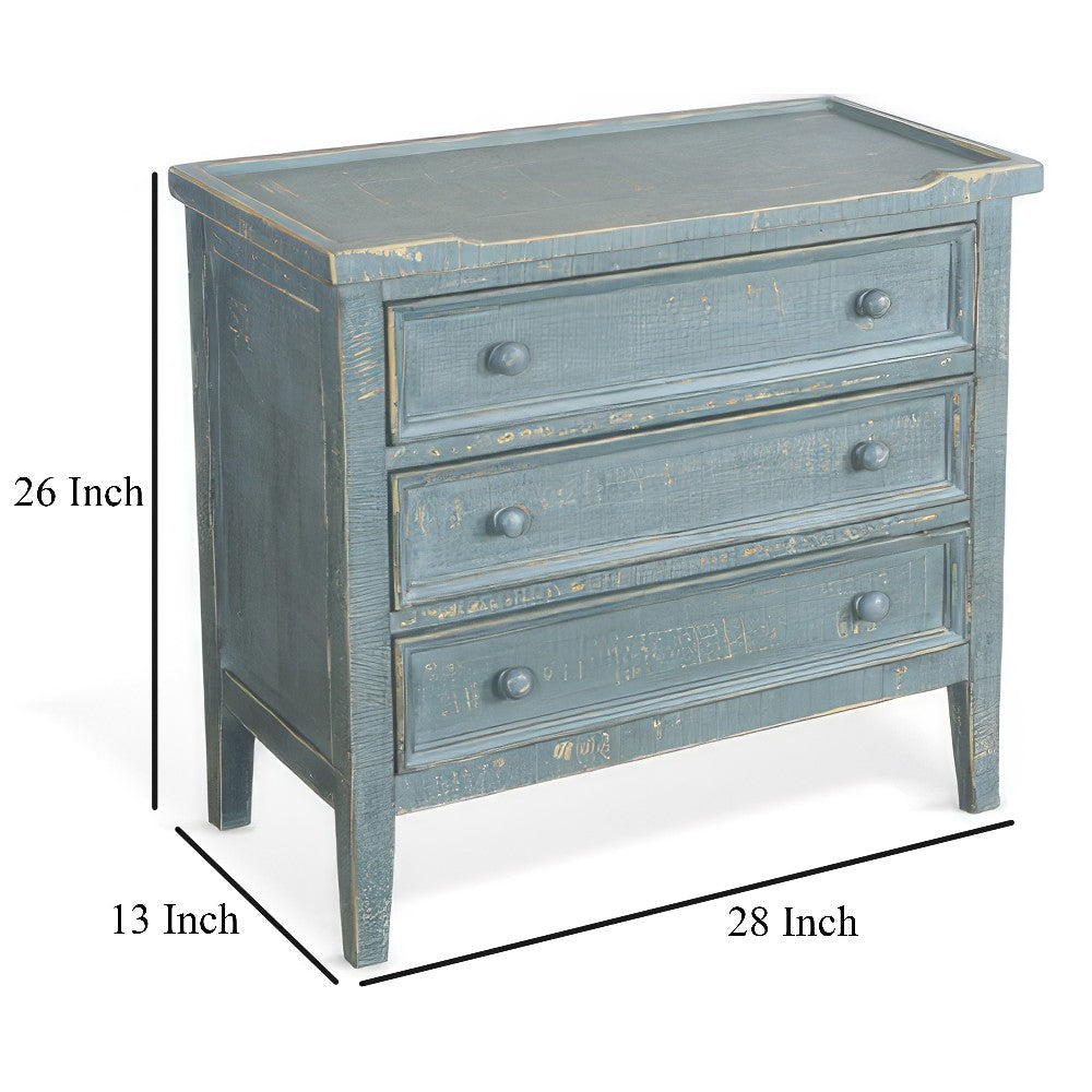 Rena Side End Table with 3 Drawers 28’’ Rustic Green Mahogany Wood