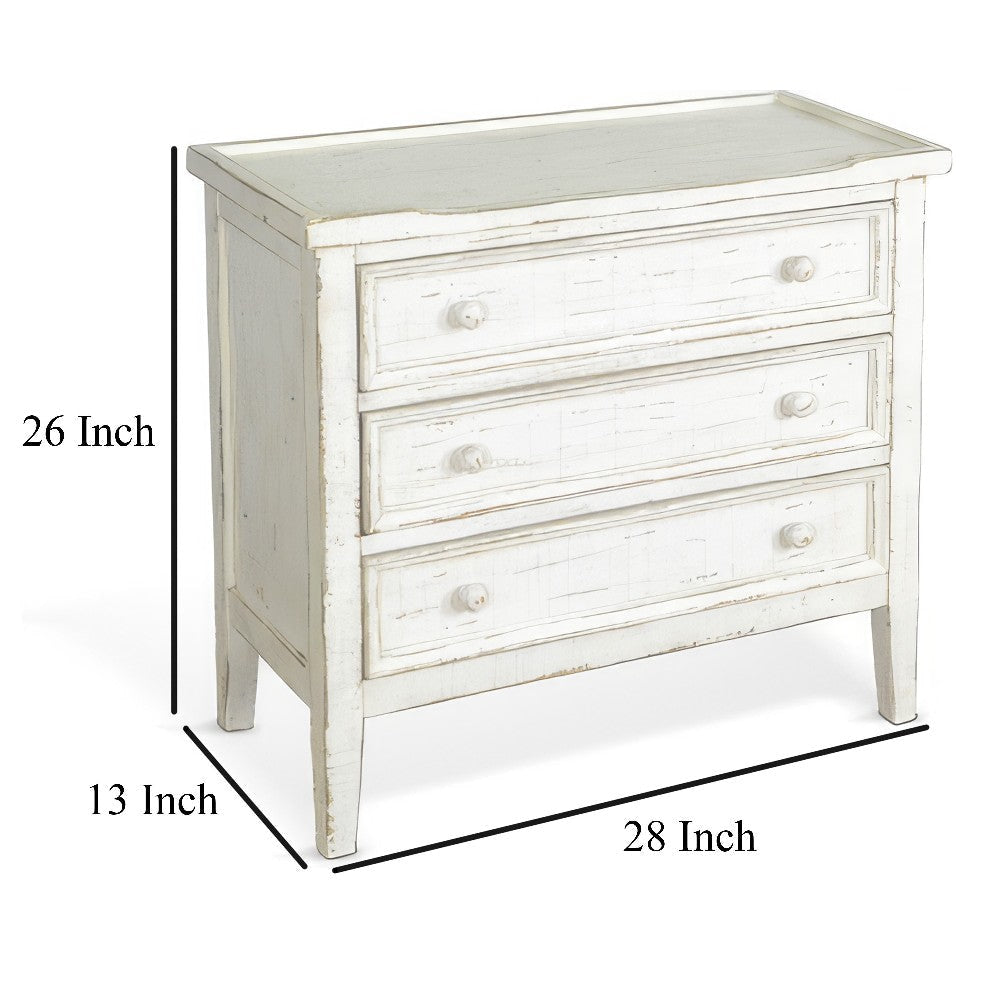 Rena Side End Table with 3 Drawers 28’’ Rustic White Mahogany Wood BM325318