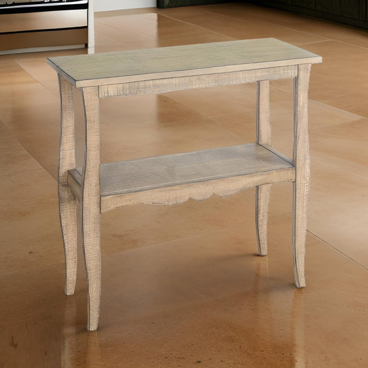 Rena Side End Table, Scallop Trim, 28" Light Brown Mahogany Wood