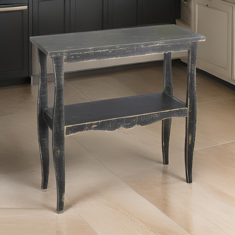 Rena Side End Table with Scallop Trim, 28" Rustic Black Mahogany
