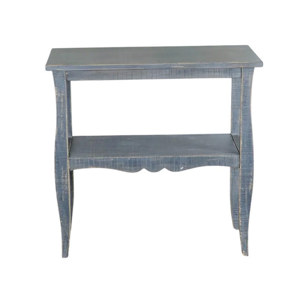 Rena Side End Table Scallop Trim 28’’ Distressed Blue Mahogany