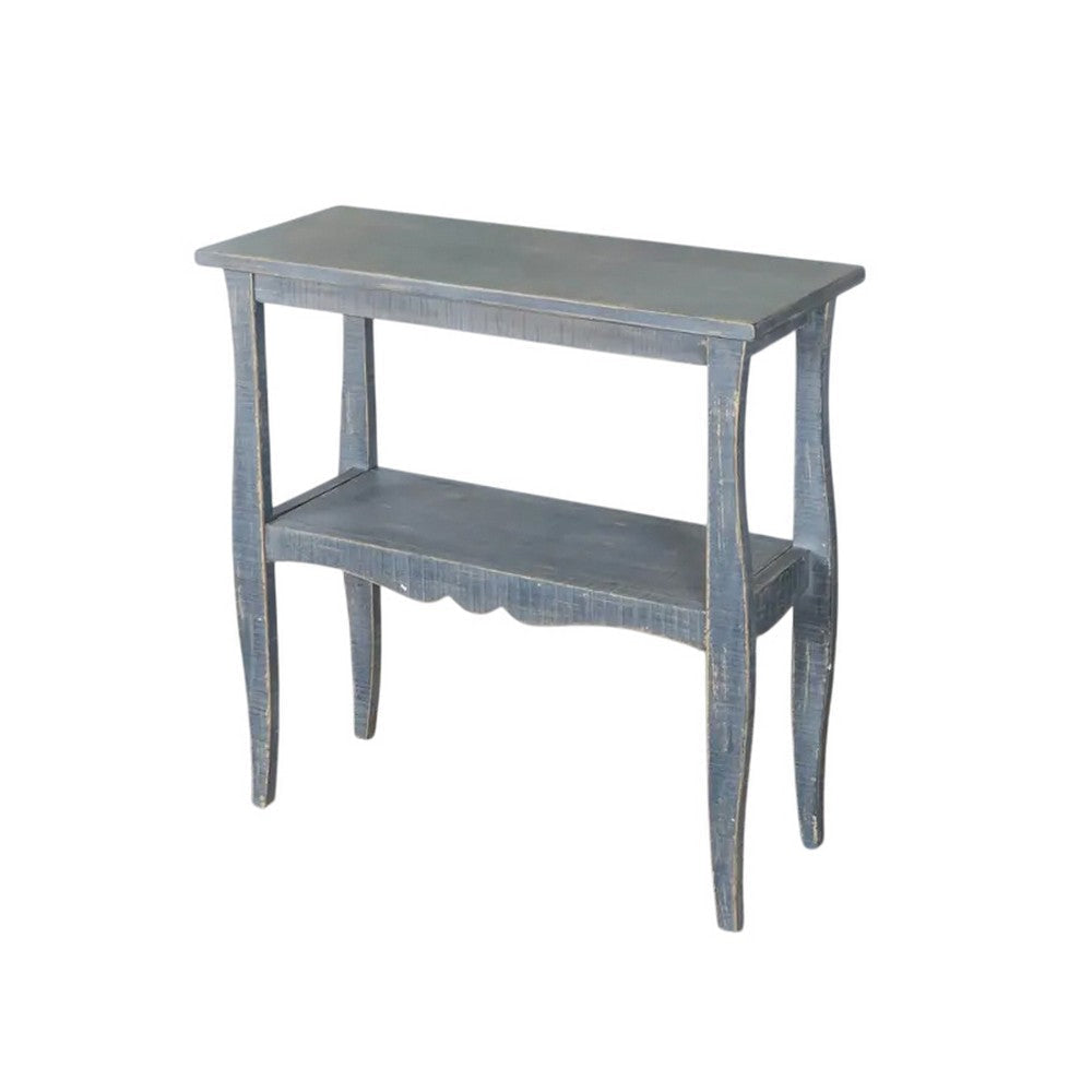 Rena Side End Table Scallop Trim 28’’ Distressed Blue Mahogany
