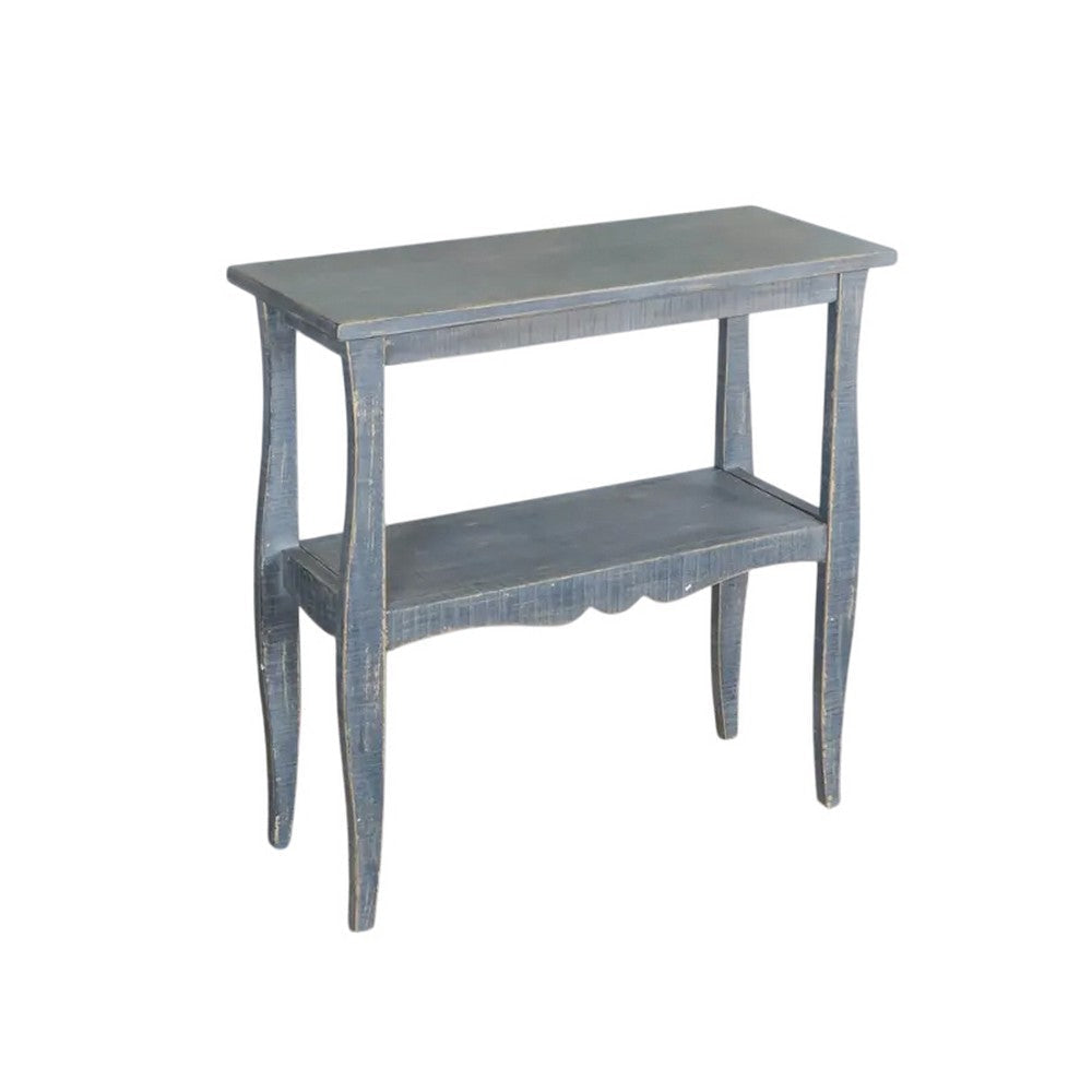 Rena Side End Table Scallop Trim 28’’ Distressed Blue Mahogany