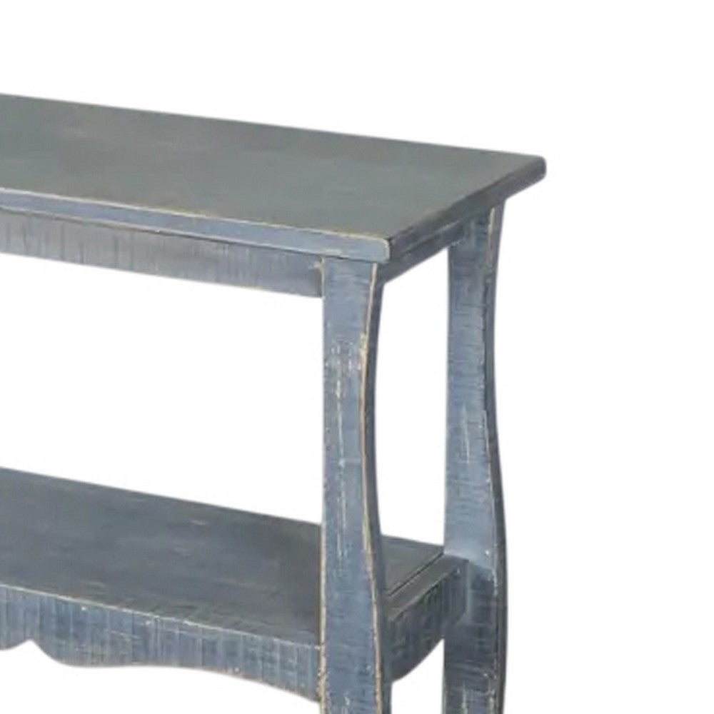 Rena Side End Table Scallop Trim 28’’ Distressed Blue Mahogany
