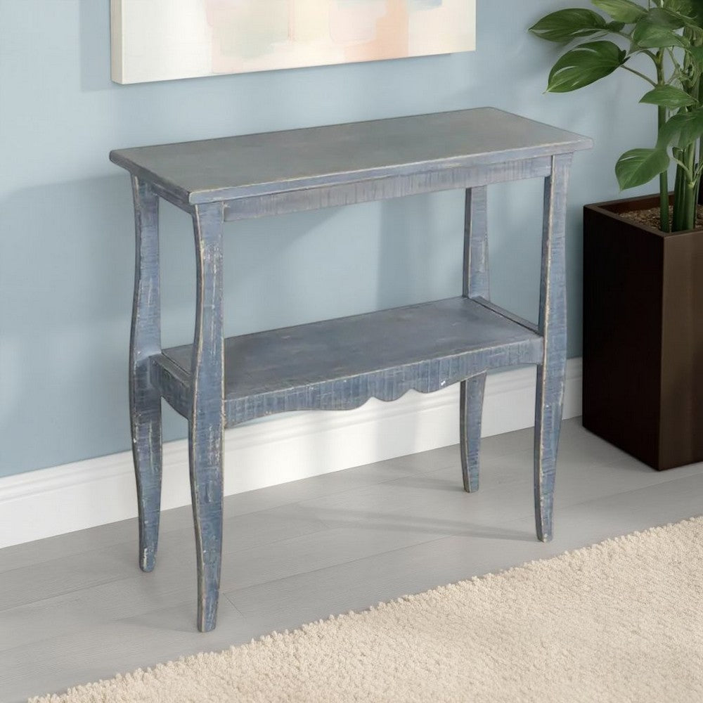 Rena Side End Table, Scallop Trim, 28" Distressed Blue Mahogany