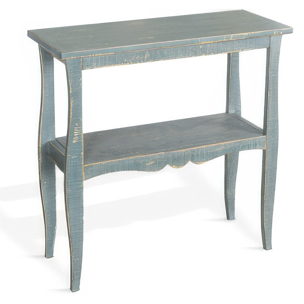 Rena Side End Table Scallop Trim 28’’ Seagrass Green Mahogany Wood BM325322