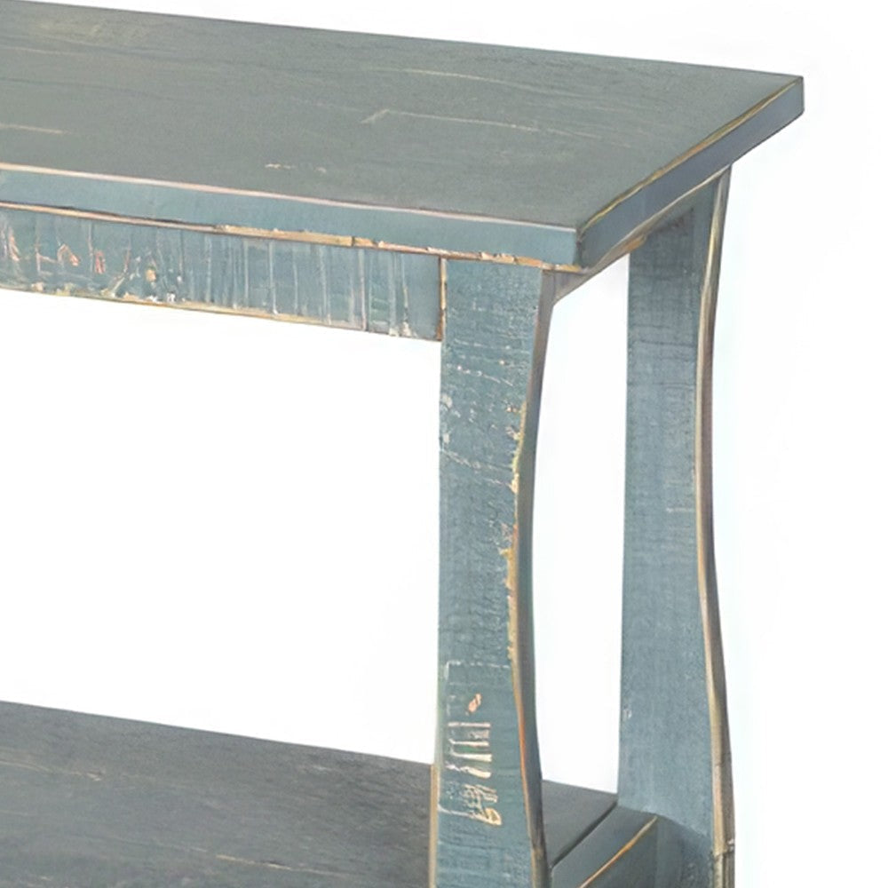 Rena Side End Table Scallop Trim 28’’ Seagrass Green Mahogany Wood BM325322