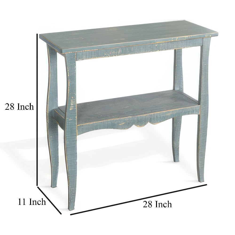 Rena Side End Table Scallop Trim 28’’ Seagrass Green Mahogany Wood BM325322