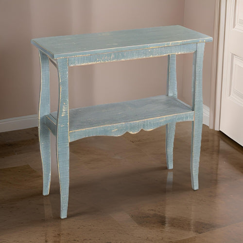 Rena Side End Table, Scallop Trim, 28" Seagrass Green Mahogany Wood