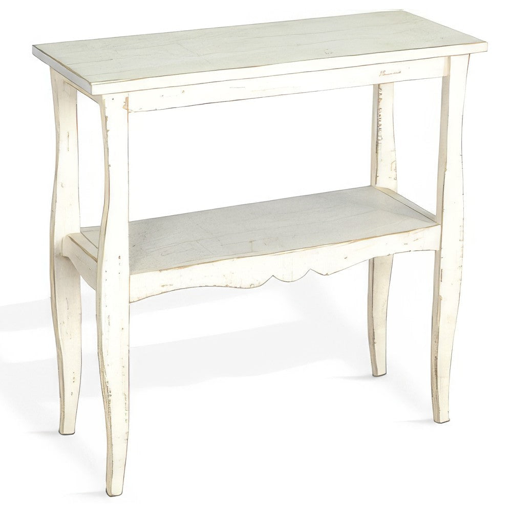 Rena Side End Table Scallop Trim 28’’ Distressed White Mahogany BM325323