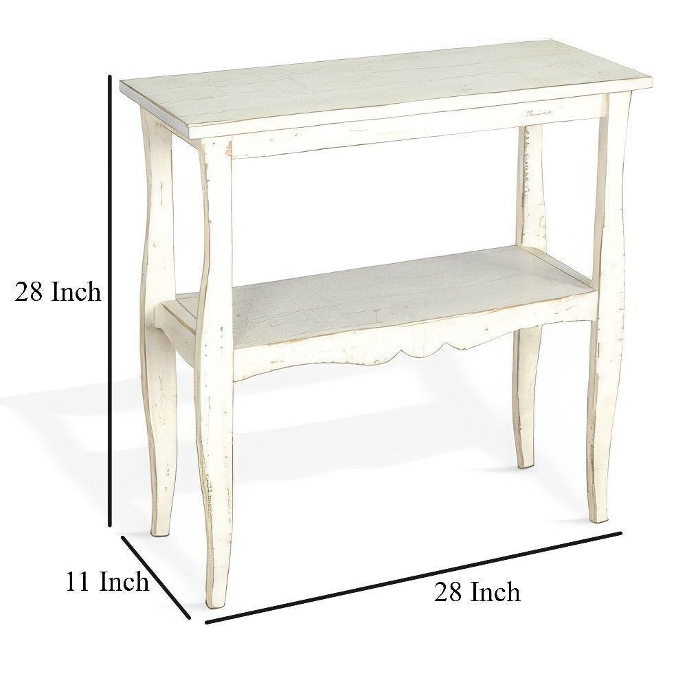 Rena Side End Table Scallop Trim 28’’ Distressed White Mahogany BM325323