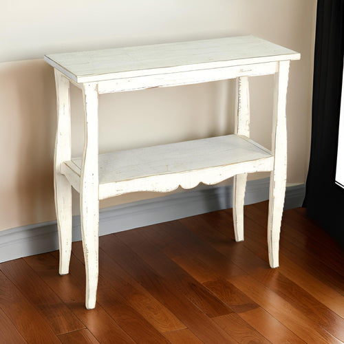 Rena Side End Table, Scallop Trim, 28" Distressed White Mahogany