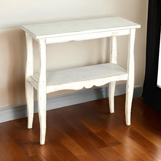 Rena Side End Table, Scallop Trim, 28" Distressed White Mahogany