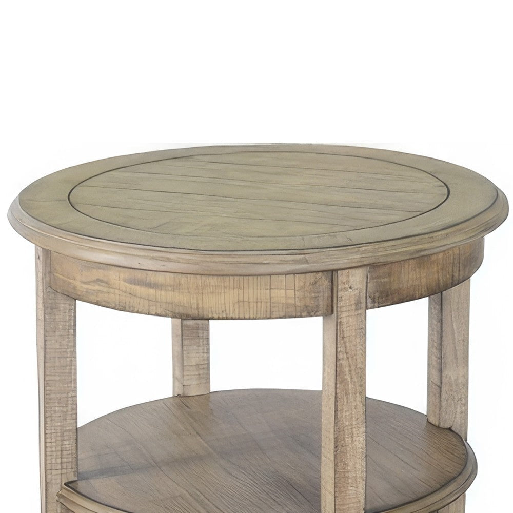 Rena Side End Table 2 Shelves 24’’ Plank Light Brown Mahogany Wood BM325324