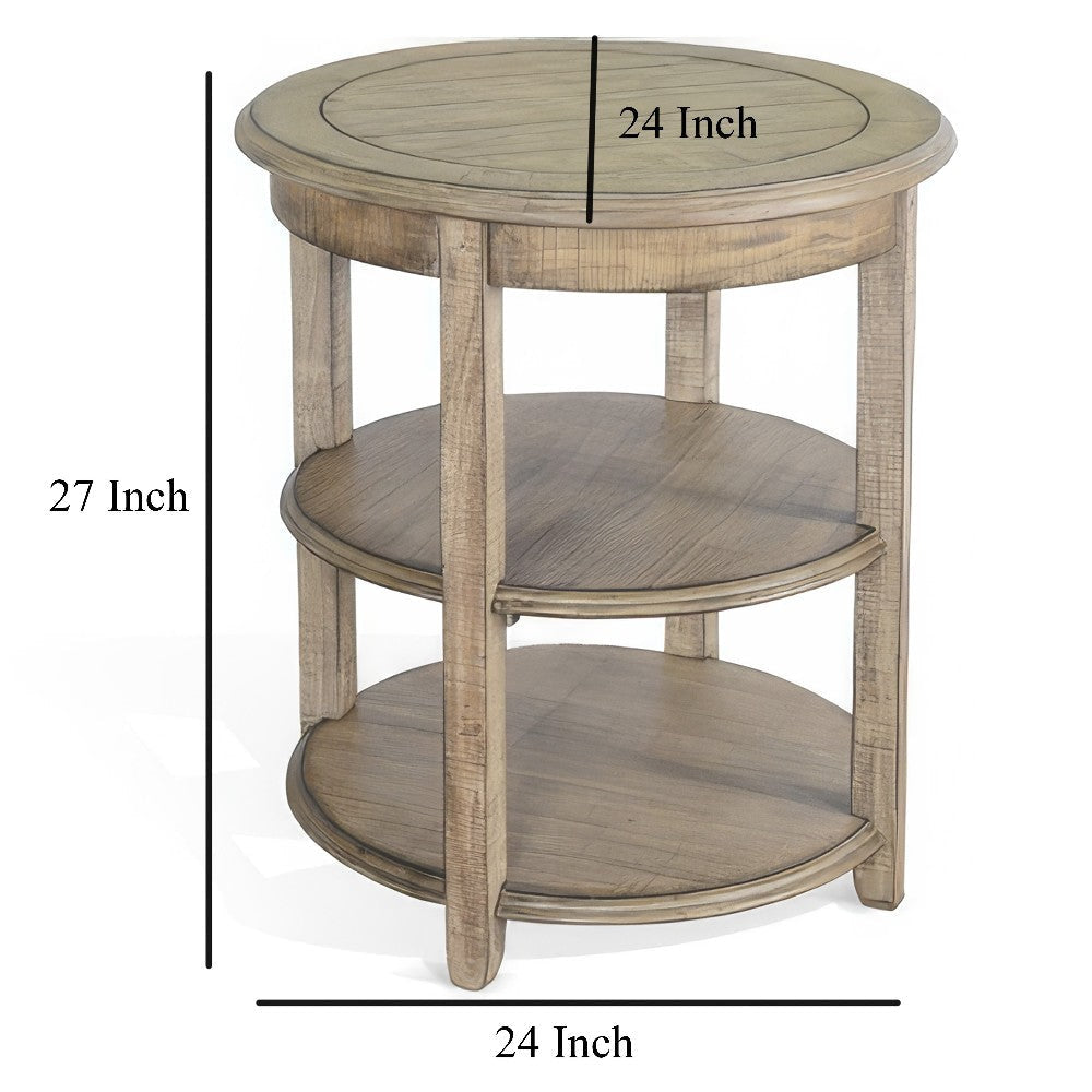 Rena Side End Table 2 Shelves 24’’ Plank Light Brown Mahogany Wood BM325324