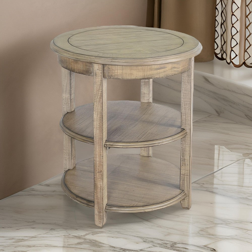 Rena Side End Table, 2 Shelves, 24" Plank Light Brown Mahogany Wood