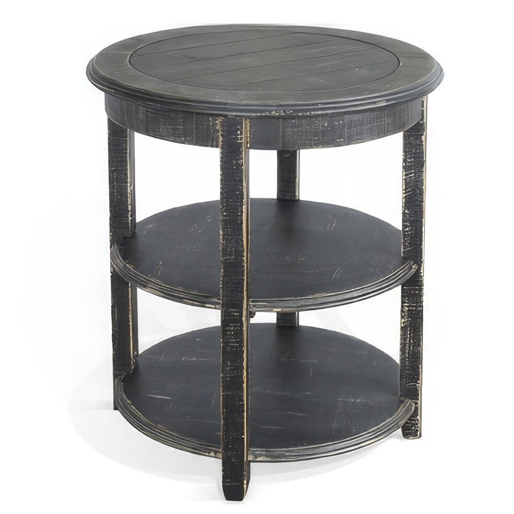 Rena Side End Table with 2 Shelves 24’’ Round Black Mahogany Wood BM325325