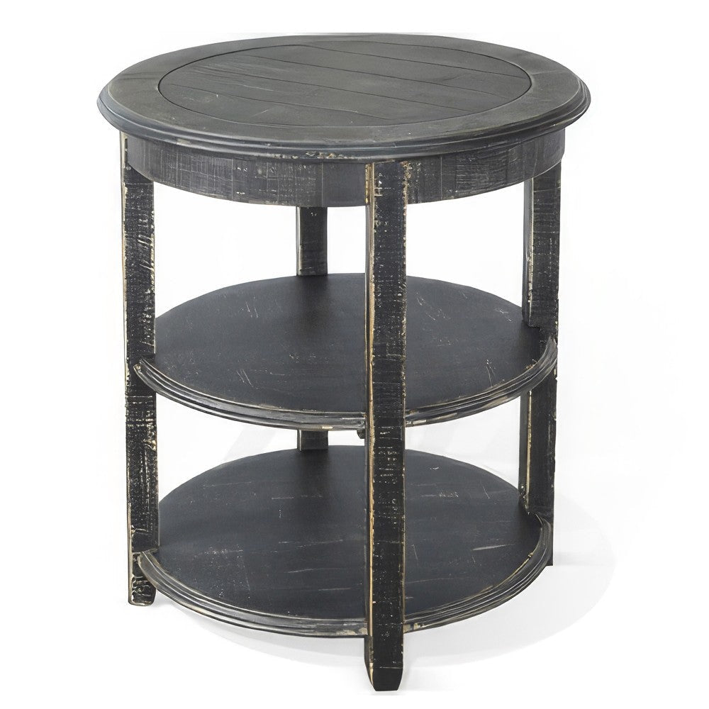 Rena Side End Table with 2 Shelves 24’’ Round Black Mahogany Wood BM325325