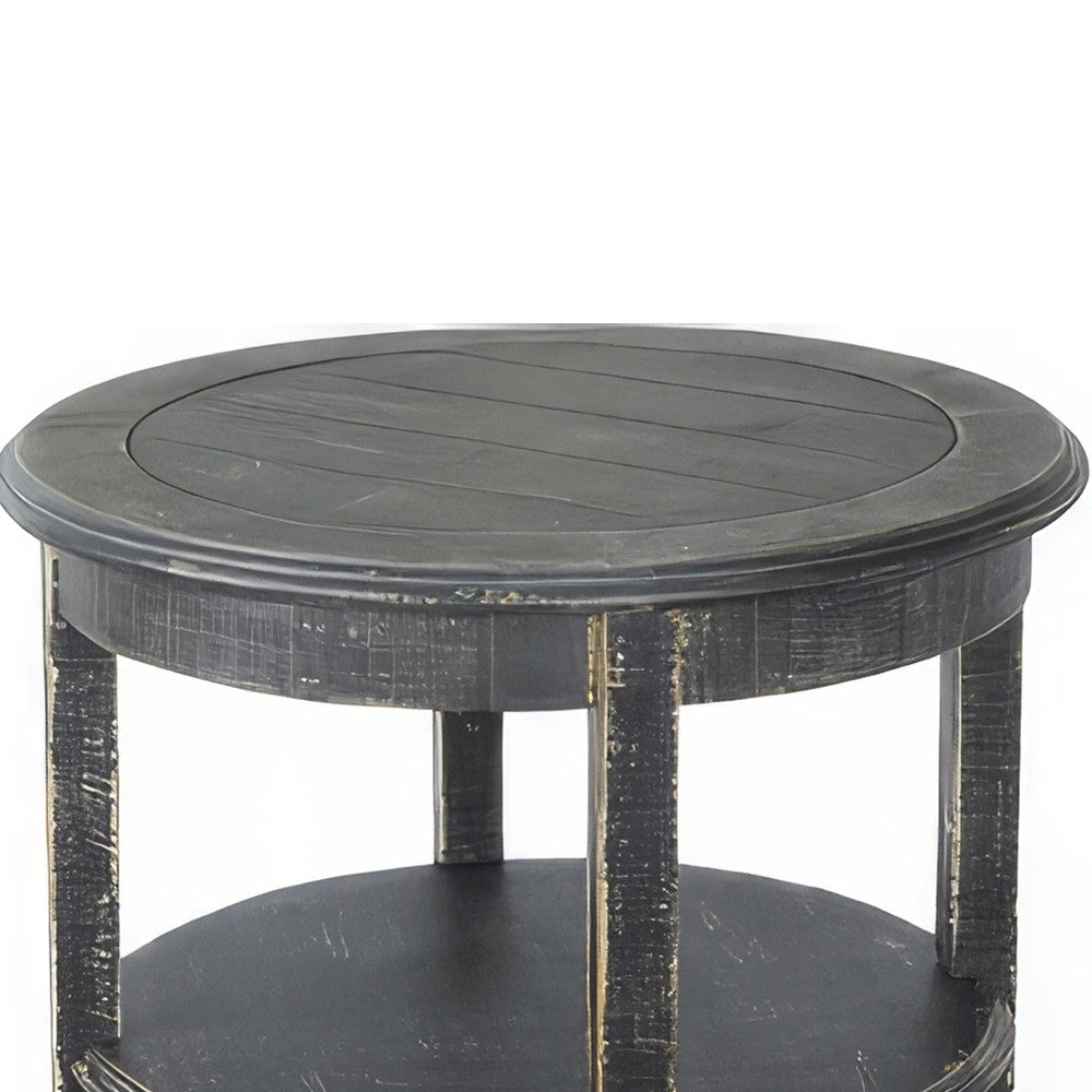 Rena Side End Table with 2 Shelves 24’’ Round Black Mahogany Wood BM325325