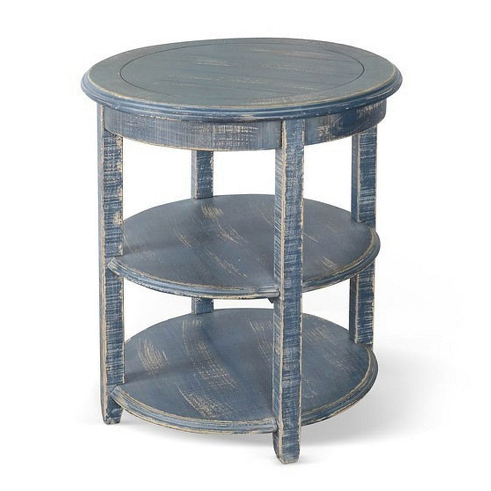 Rena Side End Table with 2 Shelves 24’’ Ocean Blue Mahogany Wood BM325326