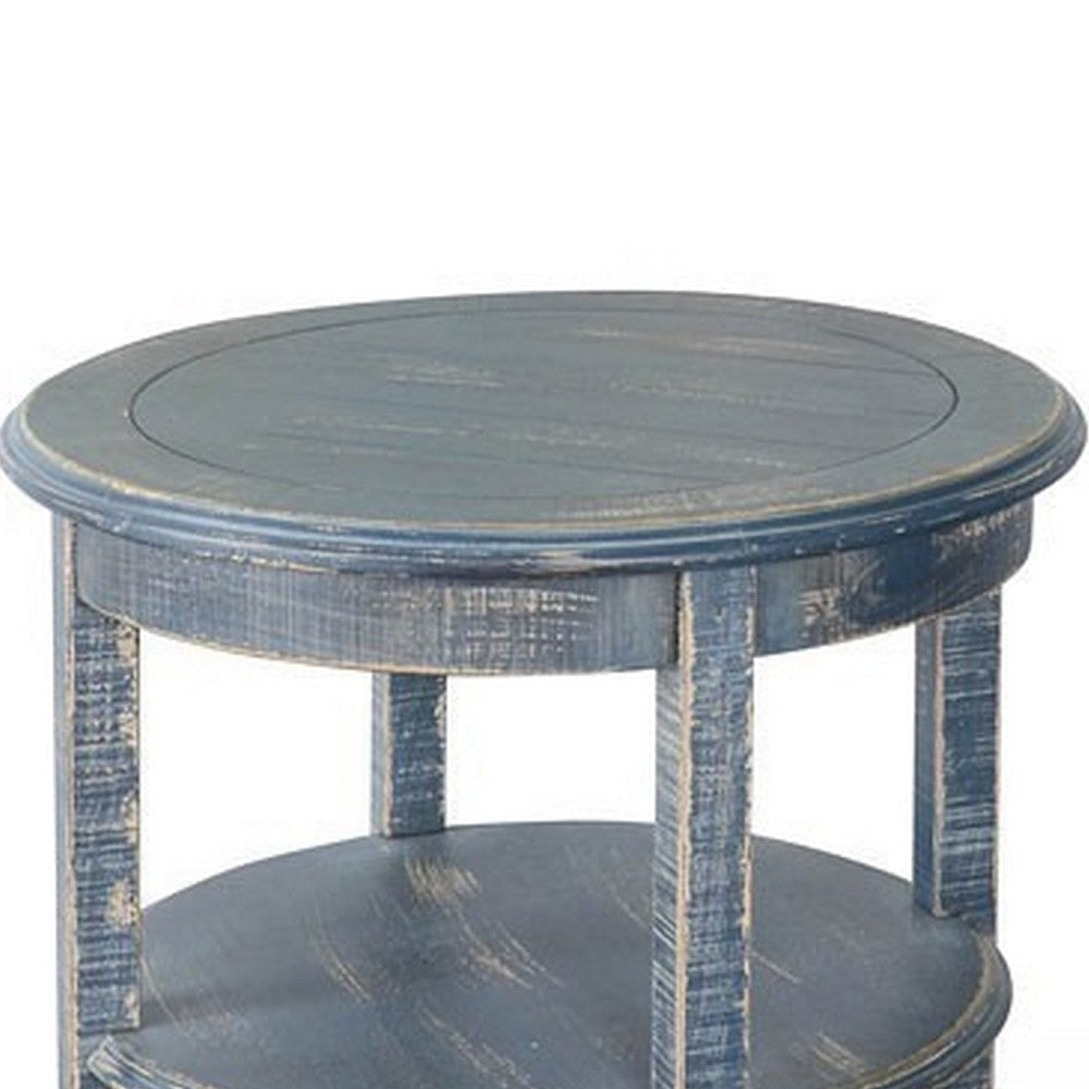 Rena Side End Table with 2 Shelves 24’’ Ocean Blue Mahogany Wood BM325326