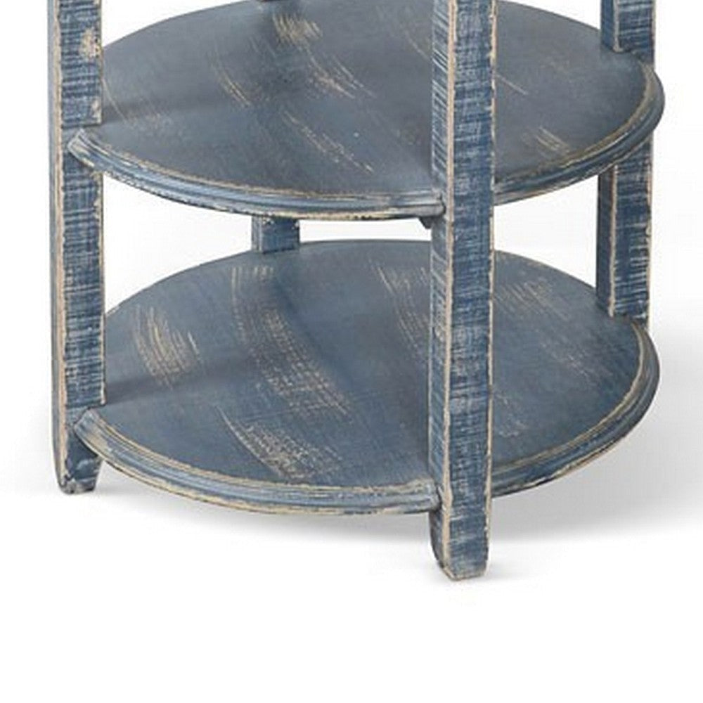 Rena Side End Table with 2 Shelves 24’’ Ocean Blue Mahogany Wood BM325326