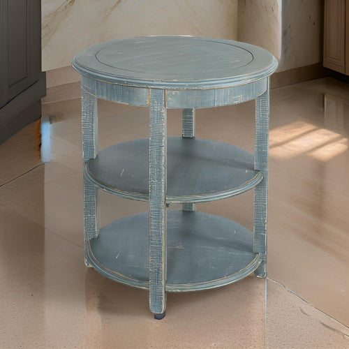 Rena Side End Table, 2 Shelves, 24" Seagrass Green Mahogany Wood