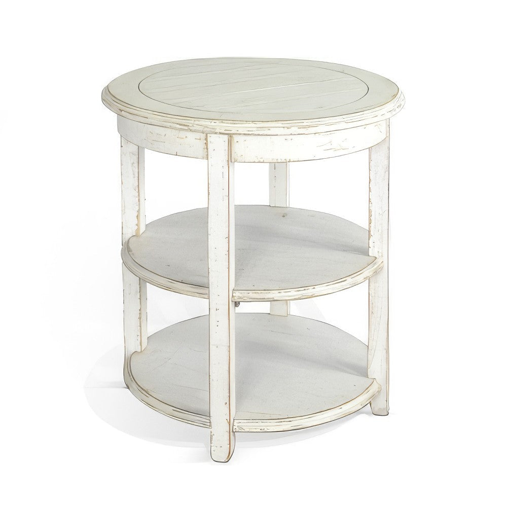 Rena Side End Table with 2 Shelves 24’’ Round White Mahogany Wood BM325328