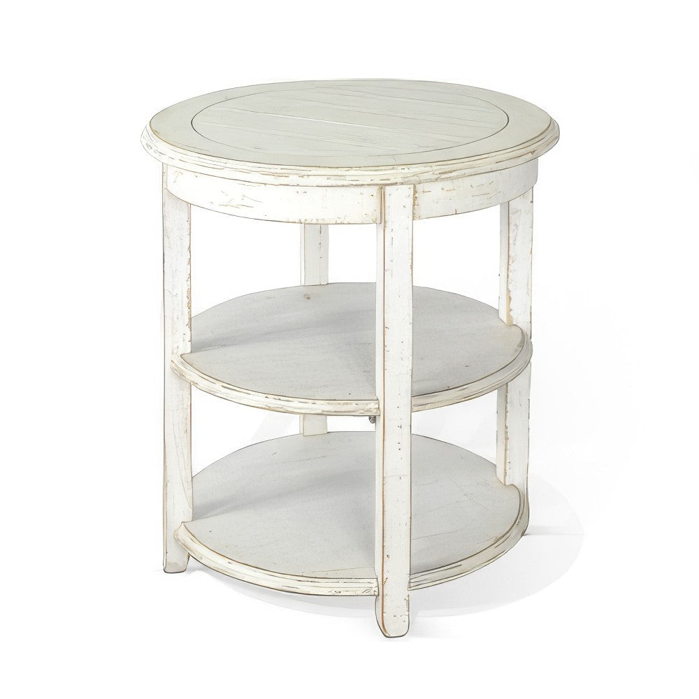 Rena Side End Table with 2 Shelves 24’’ Round White Mahogany Wood BM325328