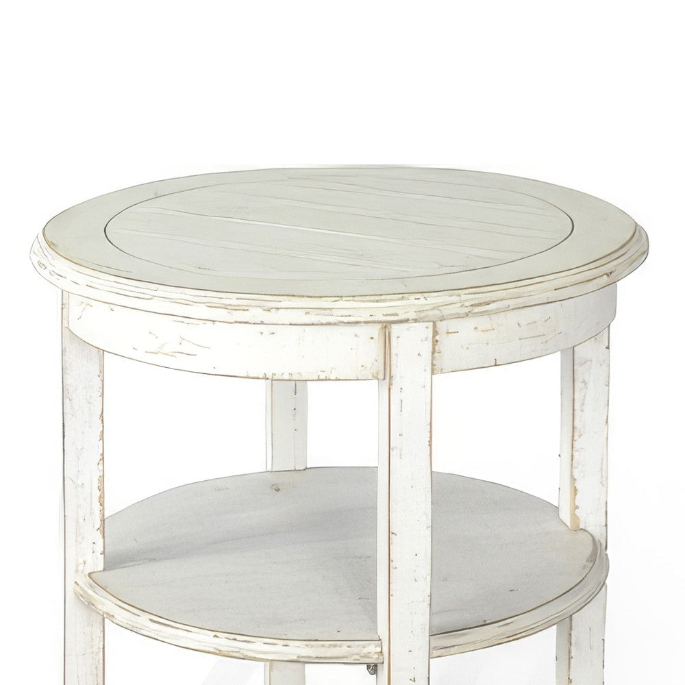Rena Side End Table with 2 Shelves 24’’ Round White Mahogany Wood BM325328