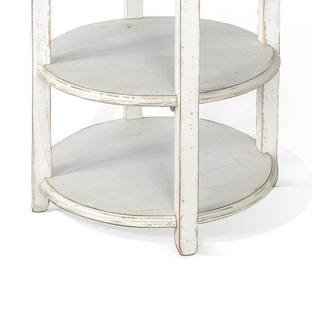 Rena Side End Table with 2 Shelves 24’’ Round White Mahogany Wood BM325328