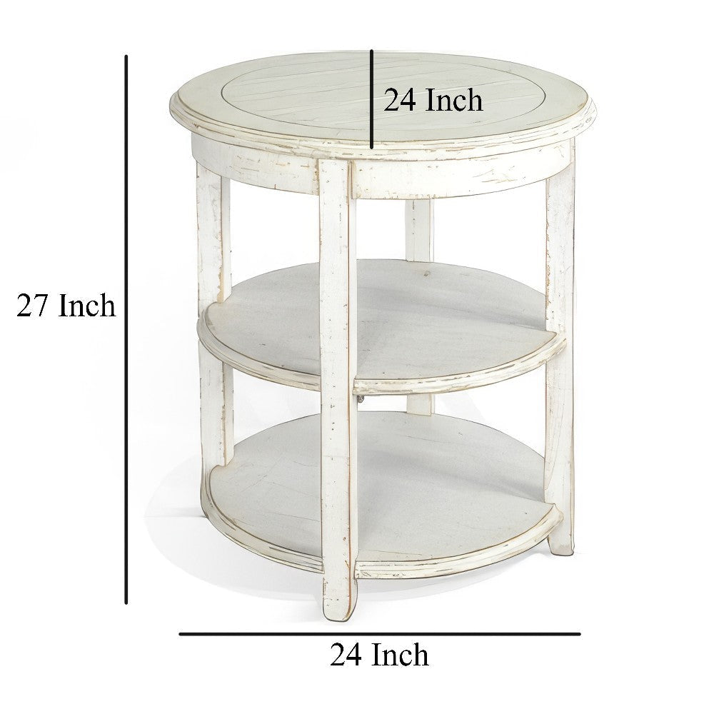 Rena Side End Table with 2 Shelves 24’’ Round White Mahogany Wood BM325328