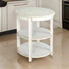 Rena Side End Table with 2 Shelves, 24" Round White Mahogany Wood