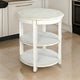 Rena Side End Table with 2 Shelves, 24" Round White Mahogany Wood