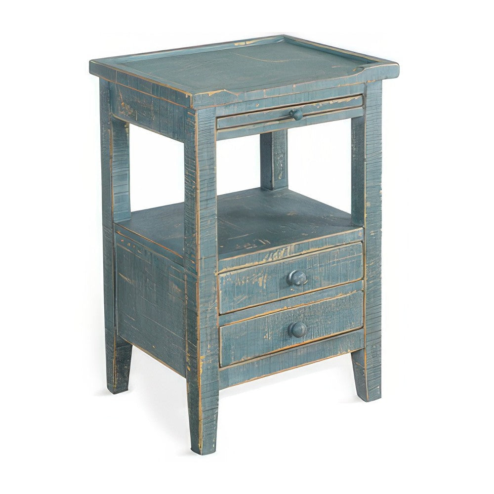 Rena Side End Table 2 Drawers Pull-Out Tray 17’’ Green Mahogany