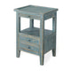 Rena Side End Table 2 Drawers Pull-Out Tray 17’’ Green Mahogany