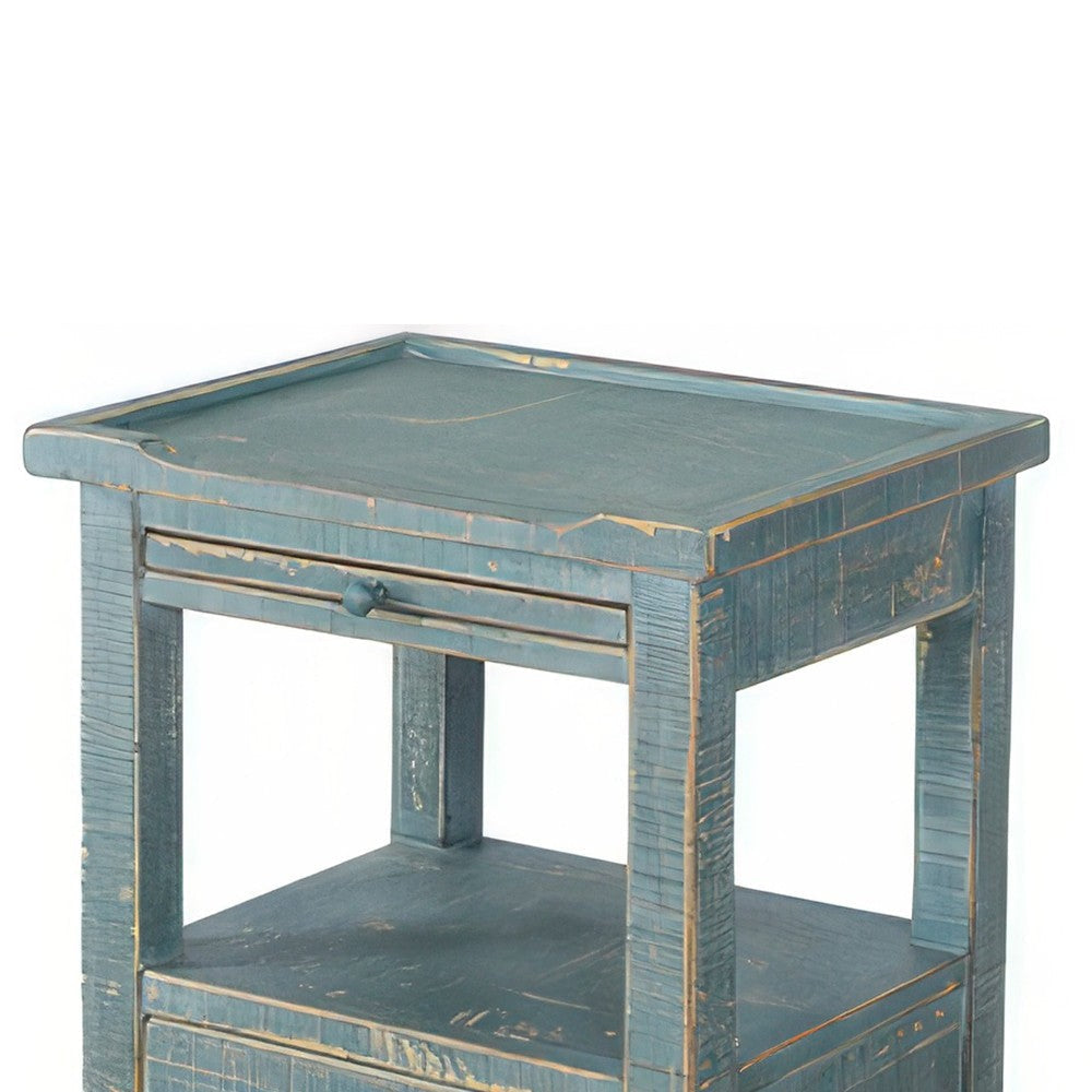 Rena Side End Table 2 Drawers Pull-Out Tray 17’’ Green Mahogany