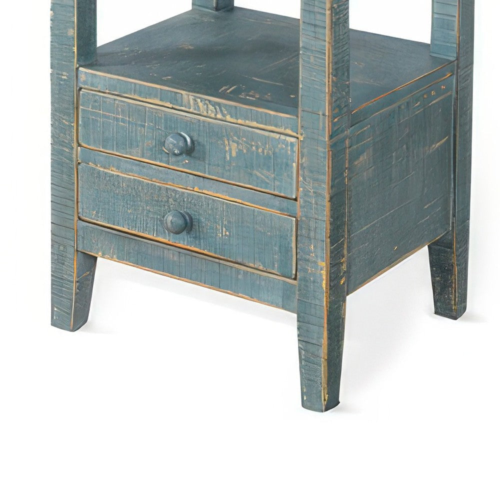 Rena Side End Table 2 Drawers Pull-Out Tray 17’’ Green Mahogany