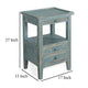 Rena Side End Table 2 Drawers Pull-Out Tray 17’’ Green Mahogany