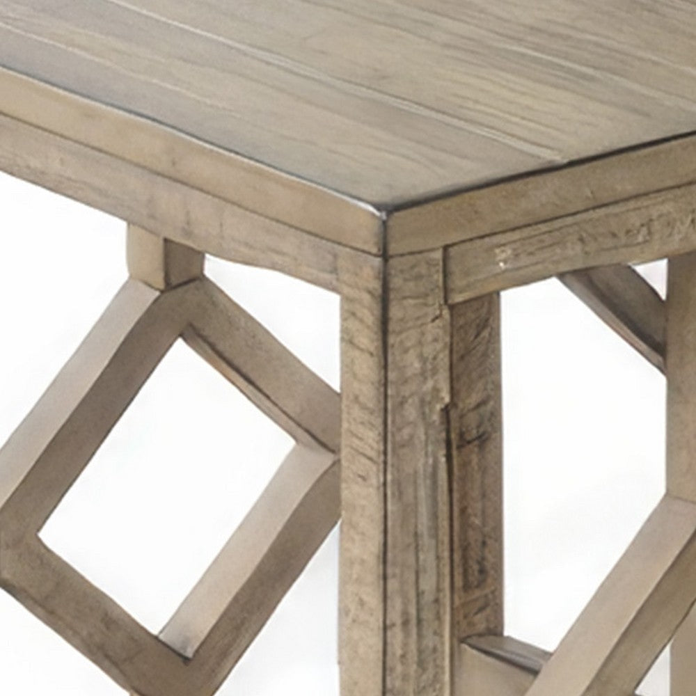 Rena 3 Piece Nesting Accent Table Set | Geometric Frame | Distressed Pebble Brown Solid Mahogany Wood