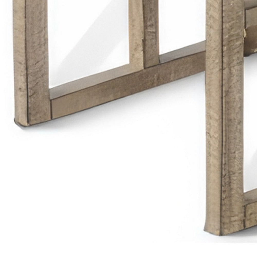 Rena 3 Piece Nesting Accent Table Set | Geometric Frame | Distressed Pebble Brown Solid Mahogany Wood