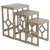 Rena 3 Piece Nesting Accent Table Set | Geometric Frame | Distressed Pebble Brown Solid Mahogany Wood