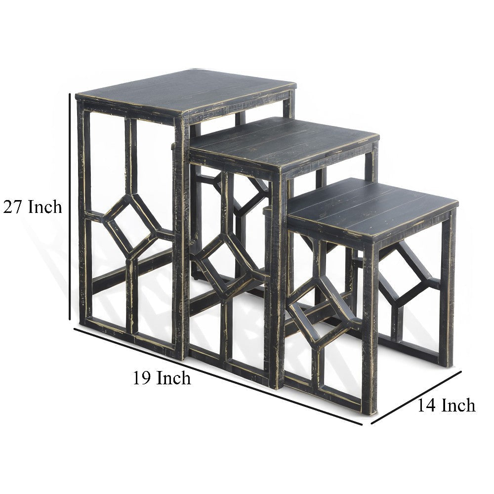Rena 3 Piece Nesting Accent Table Set Slatted Rustic Black Mahogany BM325334