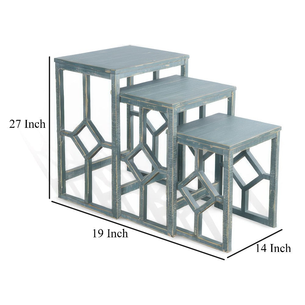 Rena 3 Piece Nesting Accent Table Set Slatted Rustic Green Mahogany BM325336