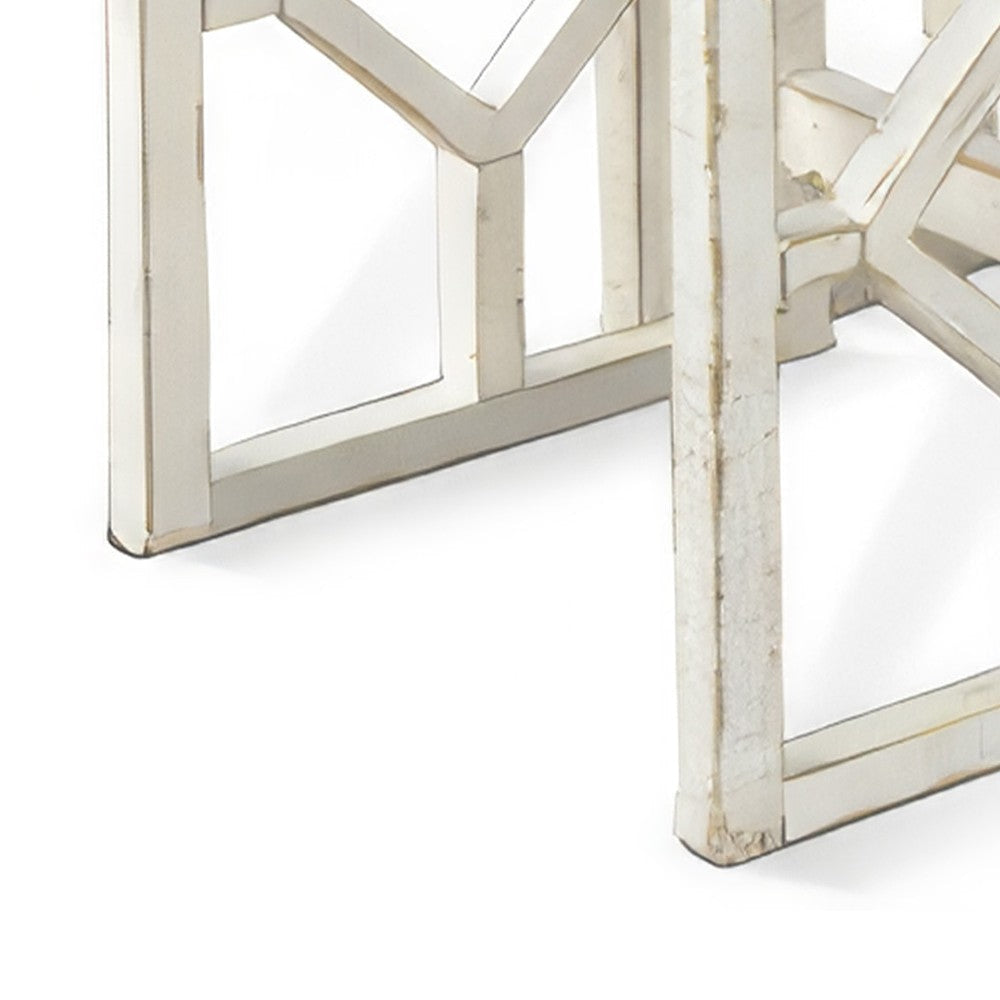 Rena 3 Piece Nesting Accent Table Set Slatted Rustic White Mahogany