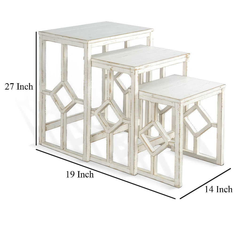 Rena 3 Piece Nesting Accent Table Set Slatted Rustic White Mahogany